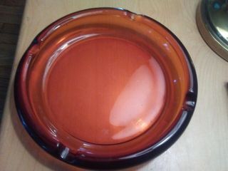 Vintage Large Heavy Amber Glass Cigar Ashtray 7/3/4 Inches Wide
