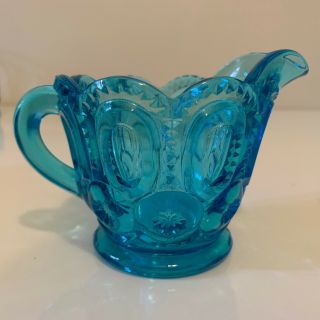 Vintage Le Smith Teal Blue Moon And Star Glass Creamer.  Little Use.