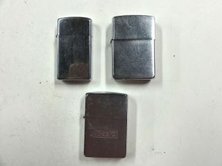 3 Vintage Zippo Lighters Two Standards One 1974 Slim Good
