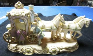 Large Vintage Occupied Japan Porcelain Horse Drawn Carriage -