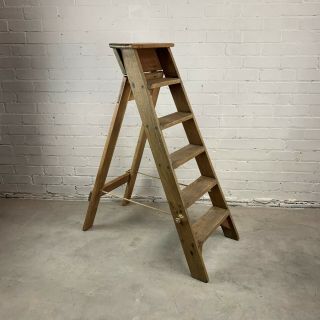 Vintage Mahogany And Pine Folding Step Ladder
