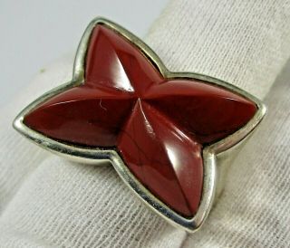 Red Jasper Wk Signed Sterling Silver Ring Size 7.  75 Vintage 18.  5 Grams