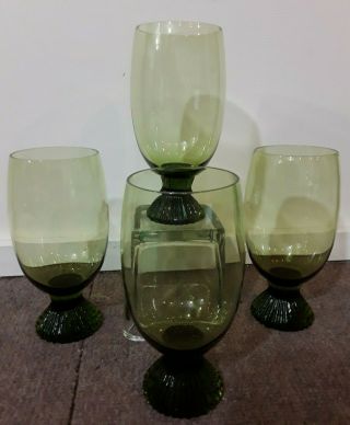 Vintage Lenox Tempo Emerald Green Crystal Hand Blown Water Glasses - Set Of 4