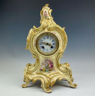 Antique French Rococo Style Japy Freres Gilman Collamore Porcelain Clock Nr Sms