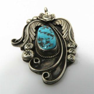 Nyjewel Vintage Sterling Silver Navajo Turquoise Large Pendant 60x37mm Signed