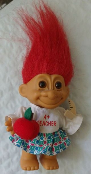 Vintage Russ Troll Doll A,  Teacher RED Hair 4” Gift Apple Ruler Berrie 18435 3