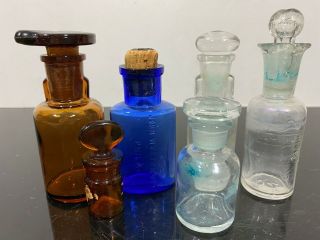 Vtg Micro Miniature Pharmacy Apothecary Depression Glass Medicine Jar Canisters