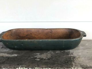 Antique Catskill Mt.  Ny Camp Wood Trencher Dough Bowl Blue Green Paint Estate