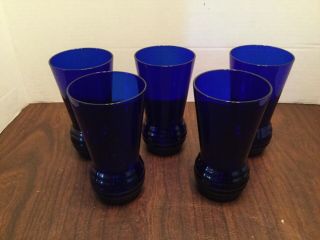 5 Vintage Cobalt Blue Drinking Glasses/ Vase
