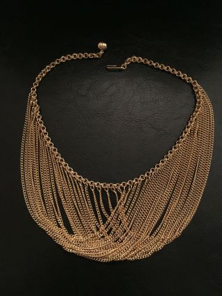 Vintage Multi Chain Statement Bib Collar Necklace Gold Tone