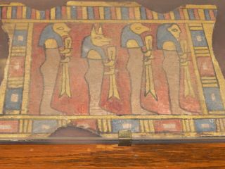 Egyption Cartonnage Fragment Portraying The Four Sons Of Horus
