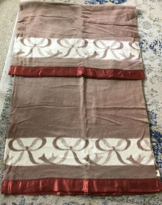 Vtg Wool Blanket Satin Trim Mid Century 82 X 72 Bedspread