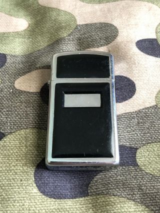 1991 Vintage Zippo Slim Lighter Chrome W/ Black Elegance Ultralite
