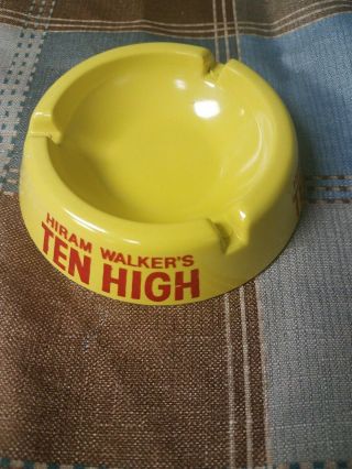 Hiram Walker Ten High Yellow Plastic Advertising Ashtray True Bourbon Vintage