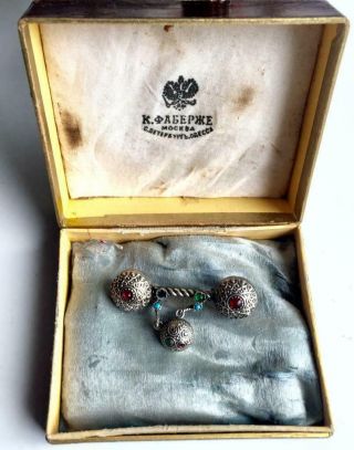 Faberge Antique Imperial Russian Brooch With Stones,  84 Silver.