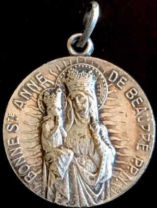 Vintage Catholic St Anne De Beaupre Signed Obc Silvertone Religious Medal France
