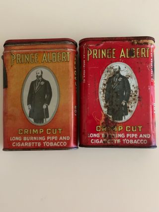2 Vintage Prince Albert Crimp Cut Pipe & Cigarette Tobacco Tin Factory No.  64