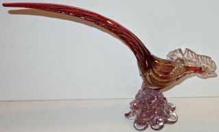 Large Vintage Italy Murano Glass 14 " Bird Of Paradise Figurine W/gold Flakes 1