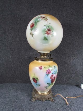 Antique American Victorian Jumbo Larkin Gwtw Gone With The Wind Lamp With Roses