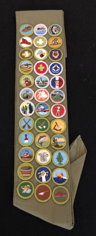Boy Scout Eagle Merit Badge Sash,  36 Merit Badges; 1990’s Vintage