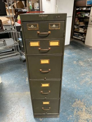 Vintage Shaw Walker Antique Industrial Style 5 Drawer Metal Green File Cabinet