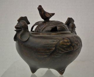 Antique Chinese Qing Dynasty Bronze Incense Burner Censer 2