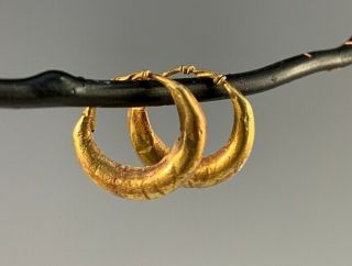 Ancient Roman - Byzantine Gold Hoop Earrings Charming Pair