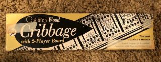 Vintage Cardinal Wood Cribbage Board W/ Plastic Pegs And Instructions On Box