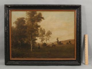 19thc Antique Signed Bucolic Country Cow Landscape O/c Oil Painting Nr