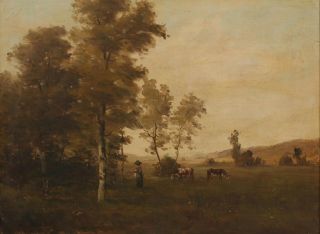 19thC Antique Signed Bucolic Country Cow Landscape O/C Oil Painting NR 3