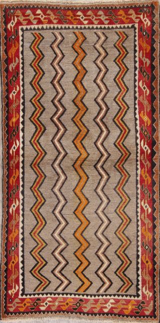 Vintage Zig - Zag 3x7 Modern Wool Rug Hand - Knotted Oriental Natural Color
