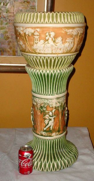 Antique 27 1/2 " Donatello Roseville Art Pottery Jardiniere & Pedestal