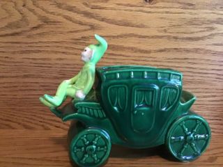 Vintage Treasure Craft Green Pixie Elf On Stagecoach Vase Planter