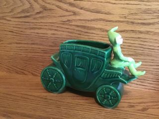 Vintage Treasure Craft Green Pixie Elf On Stagecoach Vase Planter 2