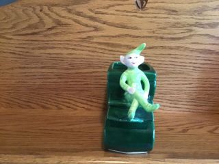 Vintage Treasure Craft Green Pixie Elf On Stagecoach Vase Planter 3
