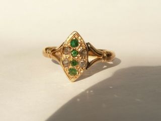 Fab Antique Ladies Solid 18ct Gold Emerald & Old Cut Diamond Ring Size R 18.  76mm