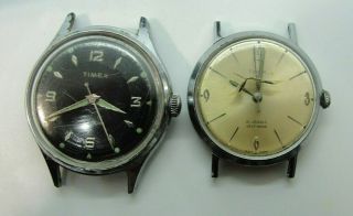 2 Vintage Timex Self Wind Mens Watches 1964 21 Jewel & Made In Usa Black Face