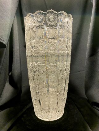 Stunning Rare Bohemian Czech Vintage Crystal 16 " Tall Vase Hand Cut Queen Lace