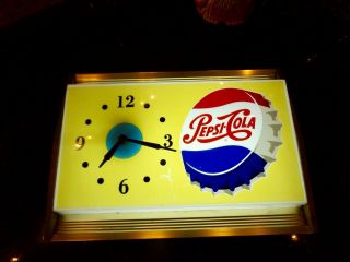 1968 Rare Pepsi Cola Clock Vintage Antique Yellow Light Up Sign