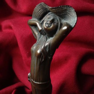 Antique Bronze Color Metal Art Nouveau Young Lady Hat Figurine Sculpture Statue 2