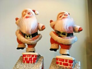 Vintage 1960 ' s Japan Flocked Dancing Christmas Santa on Glitter Chimney 3
