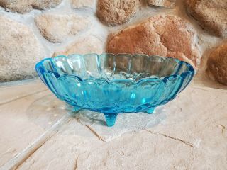 Vintage Blue Aqua Glass 4 - Footed Glass Bowl Dish (no Chips Or Cracks) 12 "