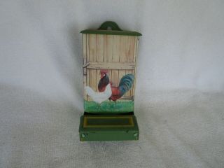 Vintage Jasco Farmhouse Tin Wall Match Box Holder W/ Rooster & Chicken Decor