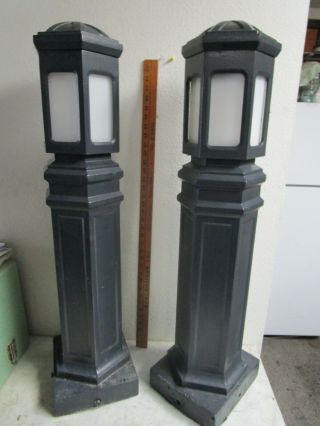 Vintage Pair Older Japanese Bollard Garden Walkway Path Lights 2 Cast Aluminum