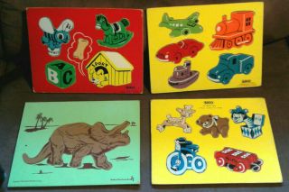 Four Vintage Wooden Puzzles,  Sifo And Judy Instructo