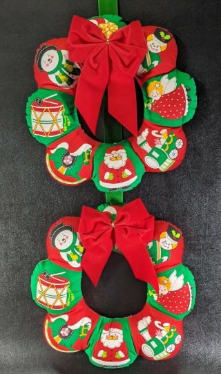 Set Of 2 Vintage Handmade Christmas Stuffed Fabric Wreaths Handmade Decor