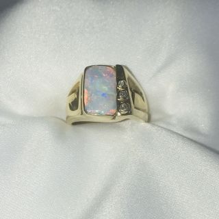 Lovely Vintage 2 Carat Natural Opal With Diamonds 14k Solid Yellow Gold Setting