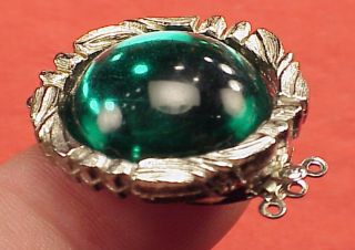 Vintage 27mm Necklace Clasp Connector 3 Str Emerald Cabachon High Art Deco