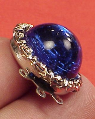Vintage 22mm Necklace Clasp Connector 3 Str Blue Sapphire Glass Chrome Art Deco