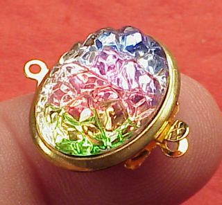 Vintage 20mm X 15mm Necklace Clasp Connector 1str Watermelon Glass Gold Plated